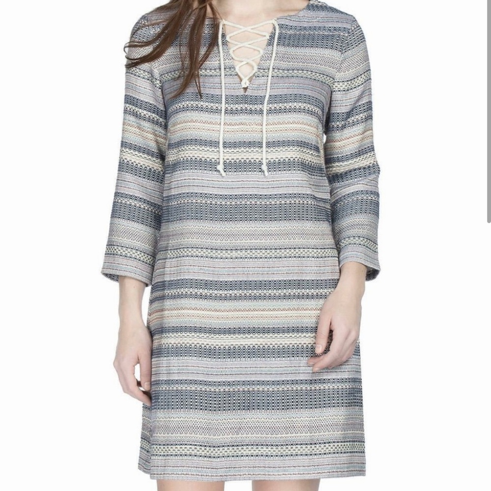 NWT Anthropologie Lilla P Woven Striped V Neck Dress Medium